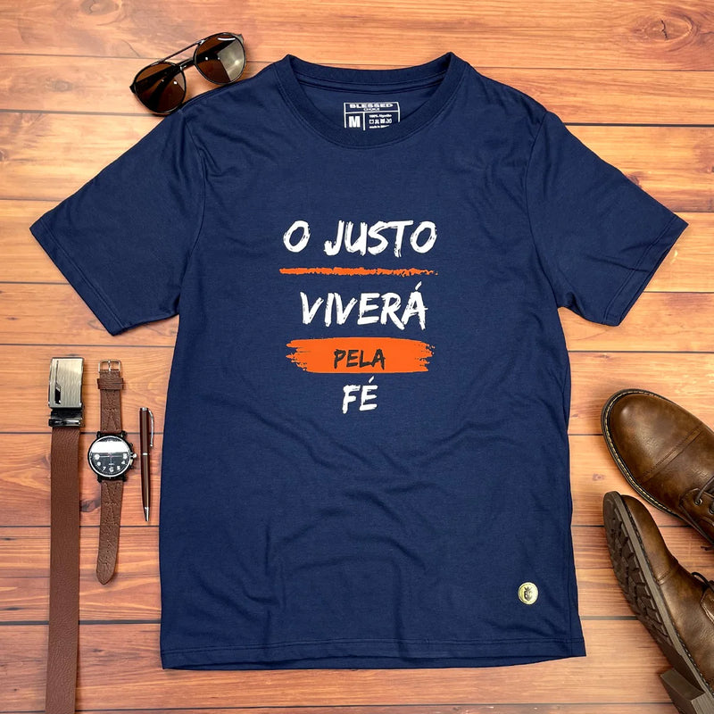 Camiseta Masculina Azul O Justo Viverá Pela Fé