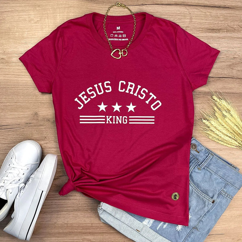 Camiseta Feminina Pink Jesus Cristo King