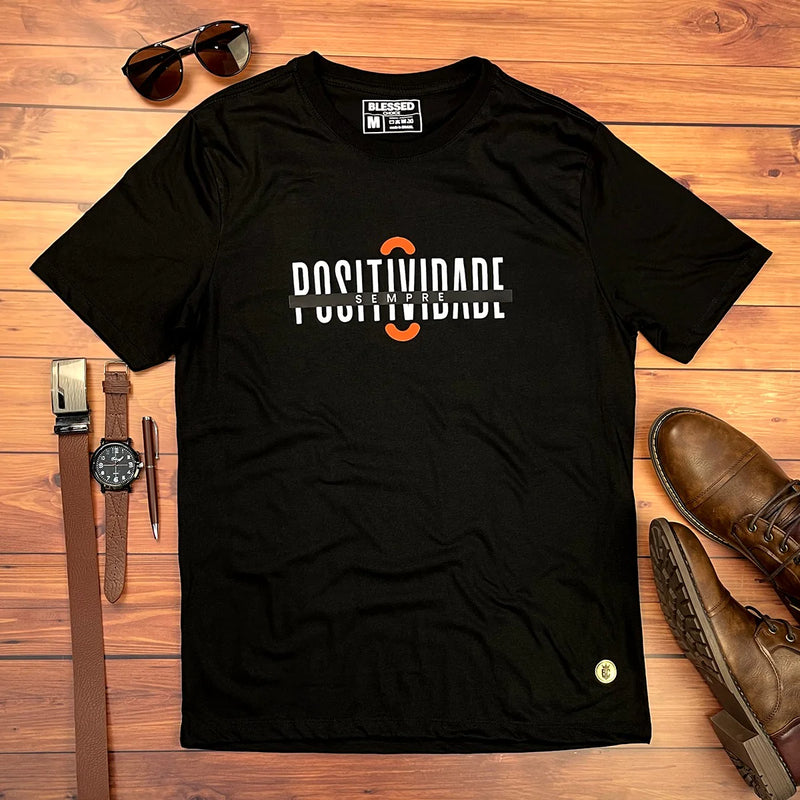 Camiseta Masculina Preta Positividade Sempre