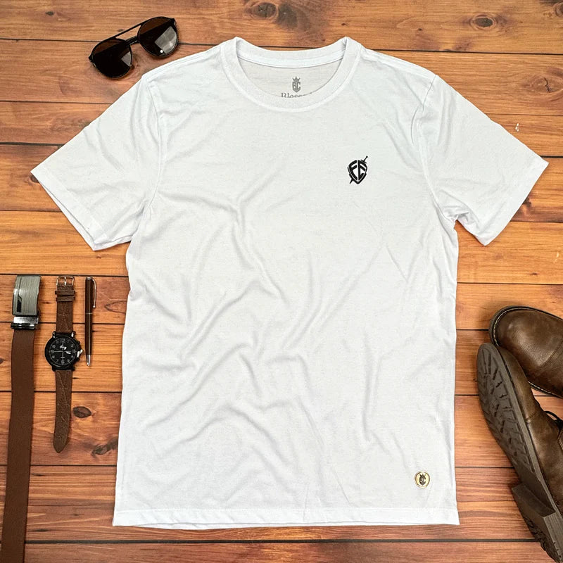 Camiseta Masculina Branca Escudo Fé