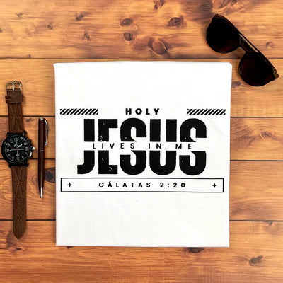 Camiseta Masculina Branca Holy Jesus Lives In Me