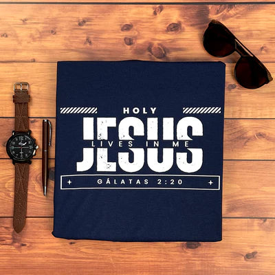 Camiseta Masculina Azul Holy Jesus Lives In Me