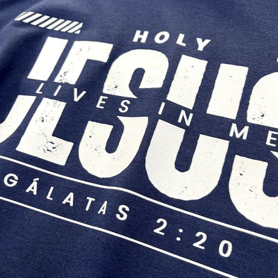 Camiseta Masculina Azul Holy Jesus Lives In Me