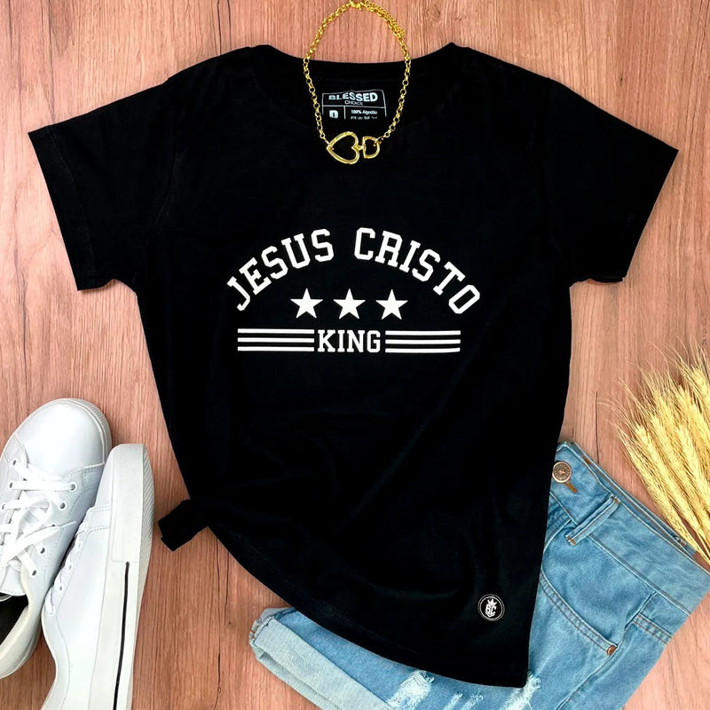 Camiseta Feminina Preta Jesus Cristo King