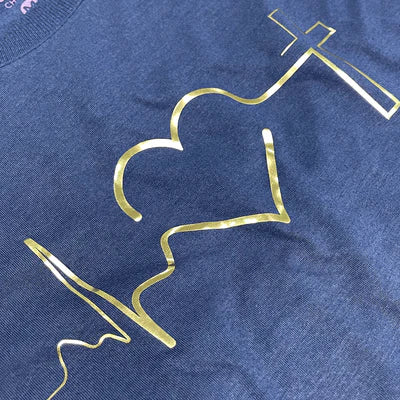 Camiseta Feminina Azul Batimento Coração Dourado